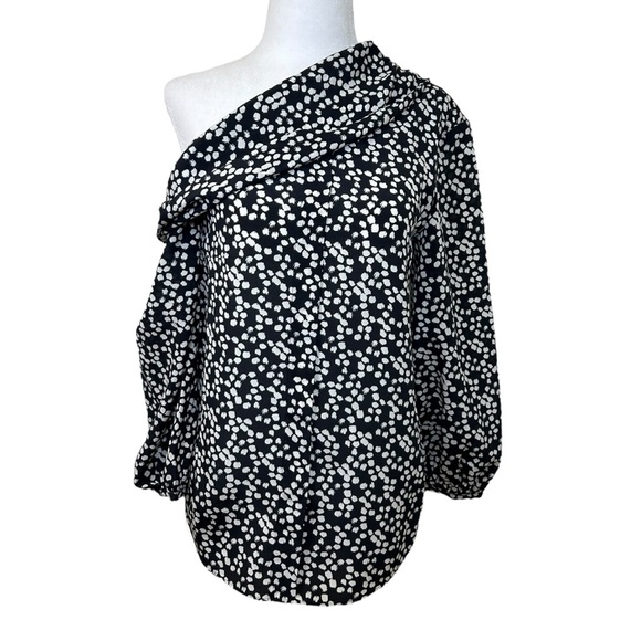 SALONI - NWT Women’s ‘Ness’ Silk Off-Shoulder Top in Mono Knots, Black Size 0 US - Picture 3 of 15